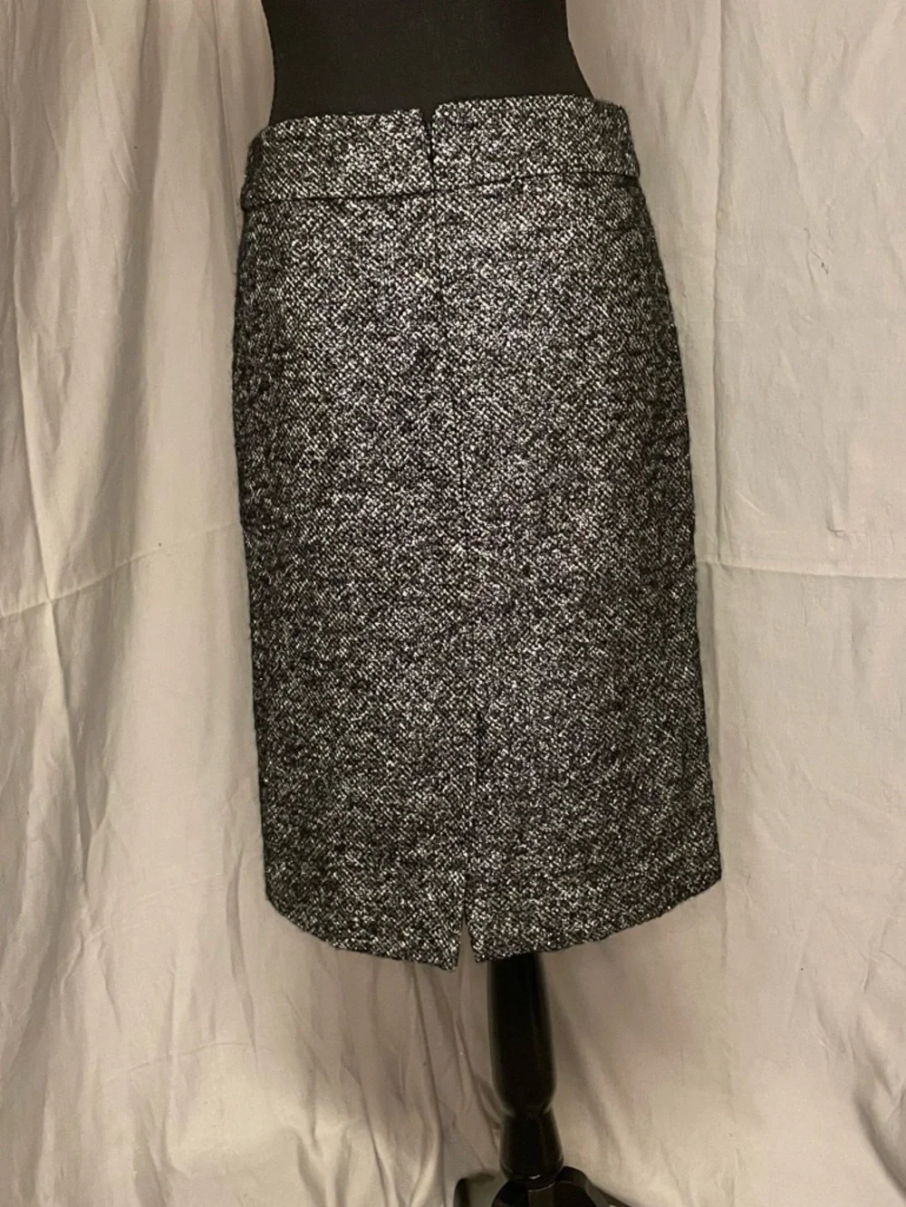 J. Crew Black and White Silver Metallic Tweed Wool Alpaca Blend Pencil Skirt